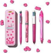 BIC My Pink Collection Roze schrijfset - 4 girly pennen in metalen doosje - 4 Kleuren pen - 1 vulpotlood - 1 Gel-Ocity Quick Dry Rollerbal Gelpen - 1 Highlighter
