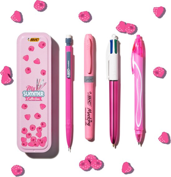 BIC My Pink Collection Roze schrijfset - 4 girly pennen in metalen doosje -  4 Kleuren... | bol.com