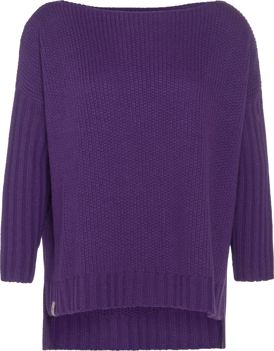 Knit Factory Kylie Gebreide Dames Trui - Trui dames winter - Pullover dames - lange mouw - Wintertrui - Damestrui - Boothals - Purple - Paars - 36/44