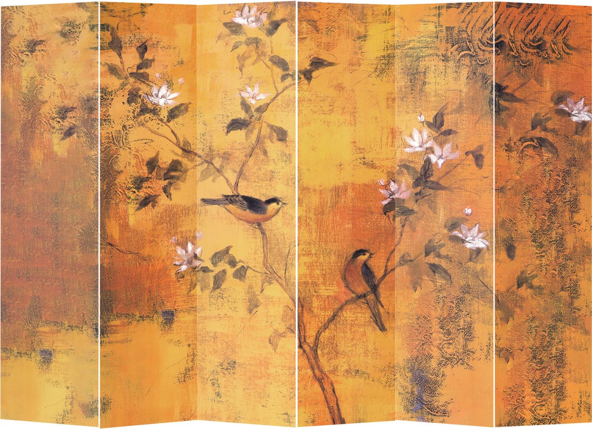 Fine Asianliving Kamerscherm Scheidingswand B240xH180cm 6 Panelen Vintage Bloesems Geel, Oranje