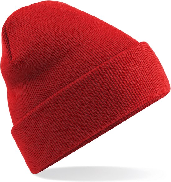 Basic dames/heren beanie wintermuts 100% soft Acryl in kleur diep rood - Super soft - Brede omslag band