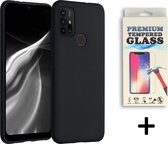 Casemania Hoesje Geschikt voor Motorola Moto G10, G20 & G30 Zwart & Glazen Screenprotector - Siliconen Back Cover