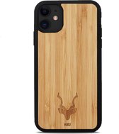 Kudu iPhone 11 hoesje case - Houten backcover - Handgemaakt en afgewerkt met duurzaam TPU - Bamboe - Zwart