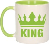1x Cadeau King beker / mok - groen met wit - 300 ml keramiek - groene bekers