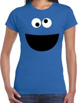 Blauwe cartoon knuffel monster verkleed t-shirt blauw voor dames - Carnaval fun shirt / kleding / kostuum XS