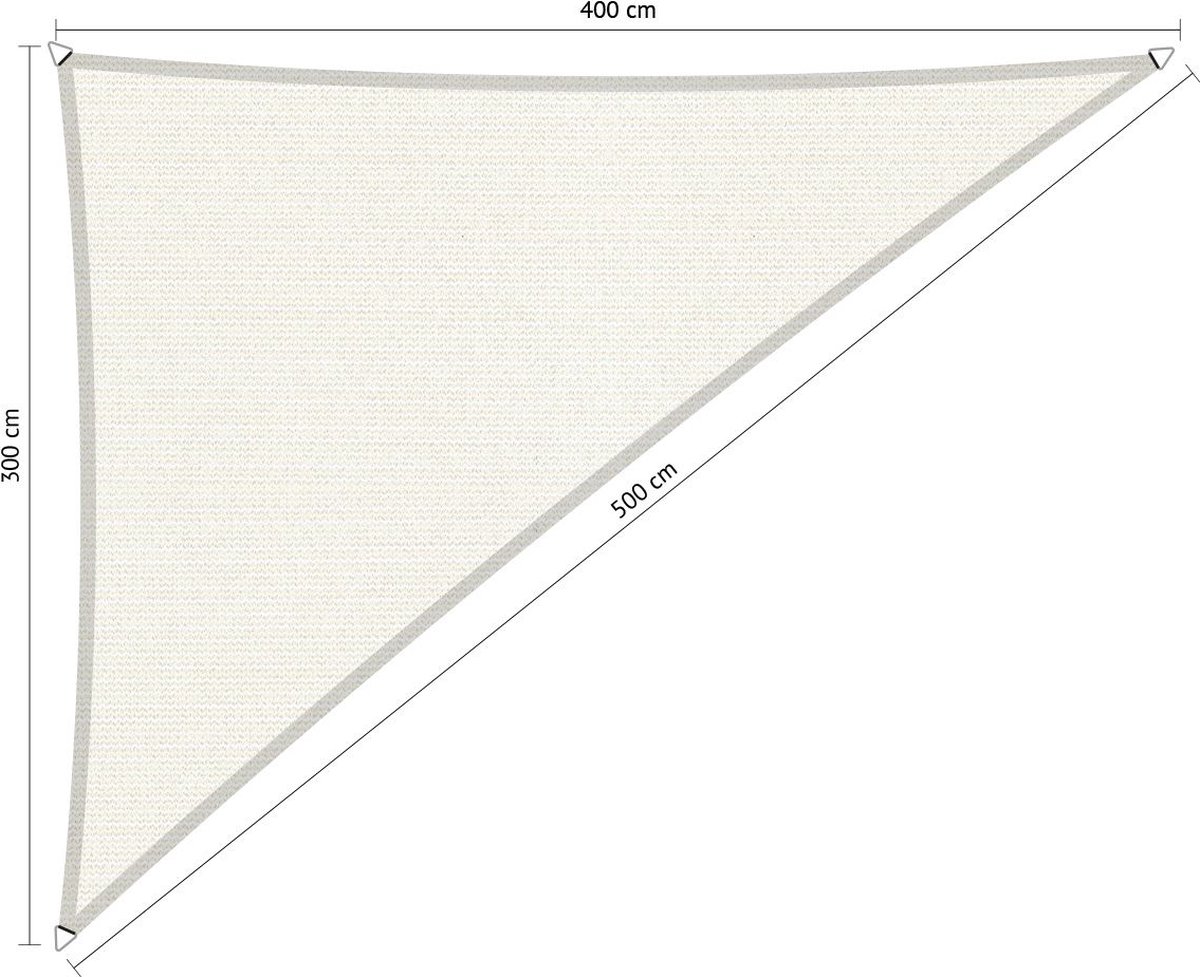 Compleet pakket: Shadow Comfort driehoek 3x4x5m Arctic White met RVS Bevestigingsset en Buitendoekreiniger