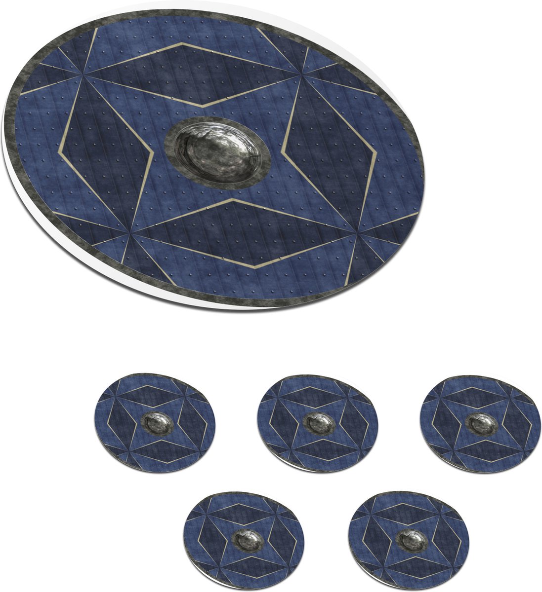 Onderzetters voor glazen - Rond - Viking schild - 10x10 cm - Glasonderzetters - 6 stuks