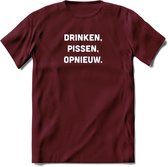 Drinken, pissen, opnieuw Bier T-Shirt | Unisex Kleding | Dames - Heren Feest shirt | Drank | Grappig Verjaardag Cadeau tekst | - Burgundy - S
