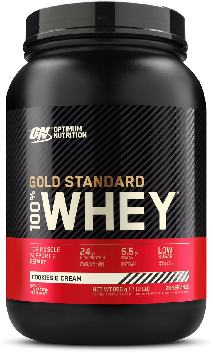 Optimum Nutrition Gold Standard 100% Whey Protein – Cookies & Cream – Proteine Poeder – Eiwitshake – 900 gram (28 servings)