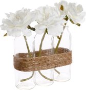 Witte kunstmatige rozen 23cm glazen vaas