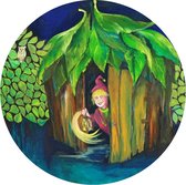 Muurcirkel - Wandcirkel - Kabouter / waldorf in sprookjes setting - Kinderschilderij  - Dibond - ⌀ 50 cm - Binnen en Buiten - Incl. ophangsysteem