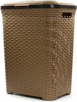 PrimeHome wasmand met deksel –  wassorteerder - wasbox - wasmanden met deksel - 55 liter – kunststof - bruin