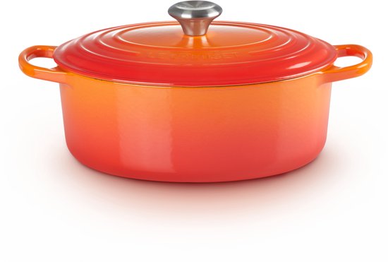 Gietijzeren ovale braadpan in Oranje-rood 29cm 4,7l