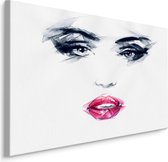 Schilderij - Rode Lippen, Portret van een Vrouw, Premium print