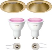 Primux Pollon Pro - Inbouw Rond - Mat Goud - Verdiept - Ø82mm - Philips Hue - LED Spot Set GU10 - White and Color Ambiance - Bluetooth