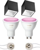 Luxino Cliron Pro - Opbouw Vierkant - Mat Zwart/Wit - Verdiept - 90mm - Philips Hue - Opbouwspot Set GU10 - White and Color Ambiance - Bluetooth