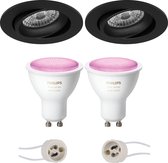 Pragmi Delton Pro - Inbouw Rond - Mat Zwart - Kantelbaar - Ø82mm - Philips Hue - LED Spot Set GU10 - White and Color Ambiance - Bluetooth - BES LED