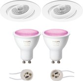 Primux Delton Pro - Inbouw Rond - Mat Wit - Kantelbaar - Ø82mm - Philips Hue - LED Spot Set GU10 - White and Color Ambiance - Bluetooth