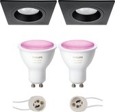 Proma Rodos Pro - Inbouw Vierkant - Mat Zwart - 93mm - Philips Hue - LED Spot Set GU10 - White and Color Ambiance - Bluetooth