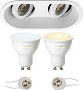 Pragmi Zano Pro - Inbouw Ovaal Dubbel - Mat Wit - Kantelbaar - 185x93mm - Philips Hue - LED Spot Set GU10 - White Ambiance - Bluetooth - BES LED