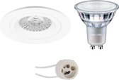 LED Spot Set - Pragmi Rodos Pro - GU10 Fitting - Inbouw Rond - Mat Wit - Ø93mm - Philips - MASTER 927 36D VLE - 4.9W - Warm Wit 2200K-2700K - DimTone Dimbaar - BES LED