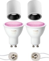 Pragmi Cliron Pro - Opbouw Rond - Mat Wit/Zwart - Verdiept - Ø90mm - Philips Hue - Opbouwspot Set GU10 - White and Color Ambiance - Bluetooth - BSE