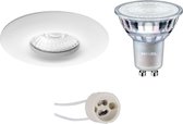 LED Spot Set - Pragmi Luno Pro - Waterdicht IP65 - GU10 Fitting - Inbouw Rond - Mat Wit - Ø82mm - Philips - MASTER 927 36D VLE - 3.7W - Warm Wit 2200K-2700K - DimTone Dimbaar - BSE