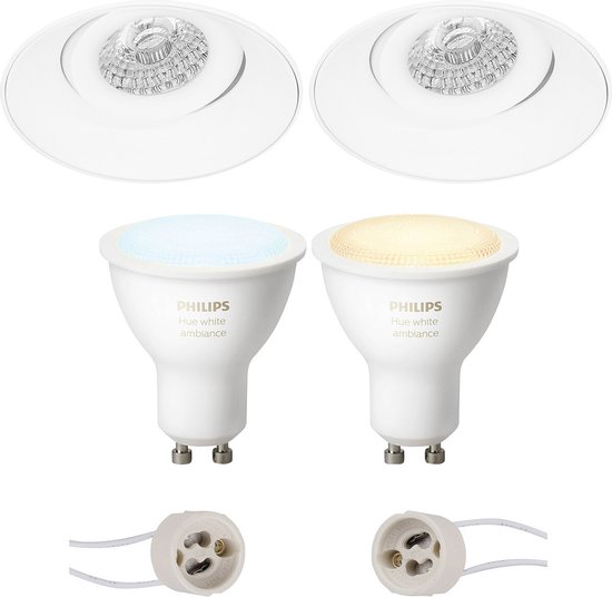 Proma Nivas Pro - Inbouw Rond - Mat Wit - Trimless - Kantelbaar - Ø150mm - Philips Hue - LED Spot Set GU10 - White Ambiance - Bluetooth