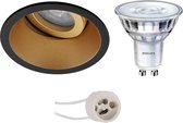 LED Spot Set - Proma Zano Pro - GU10 Fitting - Inbouw Rond - Mat Zwart/Goud - Kantelbaar - Ø93mm - Philips - SceneSwitch 827 36D - 1.5W-5W - Warm Wit 2200K-2700K - Dimbaar