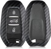 Étui à clés de voiture kwmobile pour clé de voiture Peugeot Citroen Smartkey à 3 boutons (Keyless Go uniquement) - étui de protection rigide - Design carbone - noir