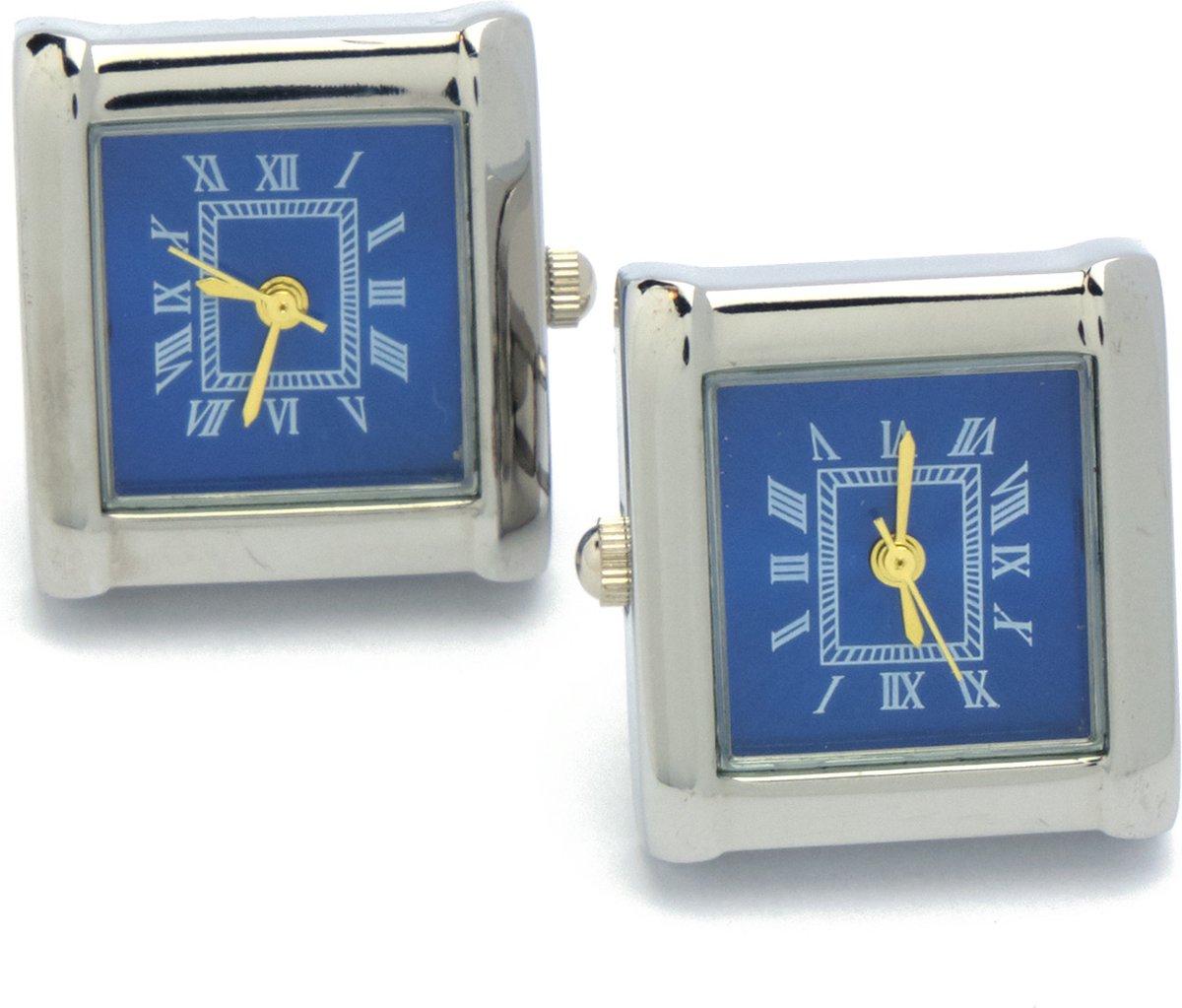 Manchetknopen - Echt Horloge Zilver met Blauwe Wijzerplaat Vierkant