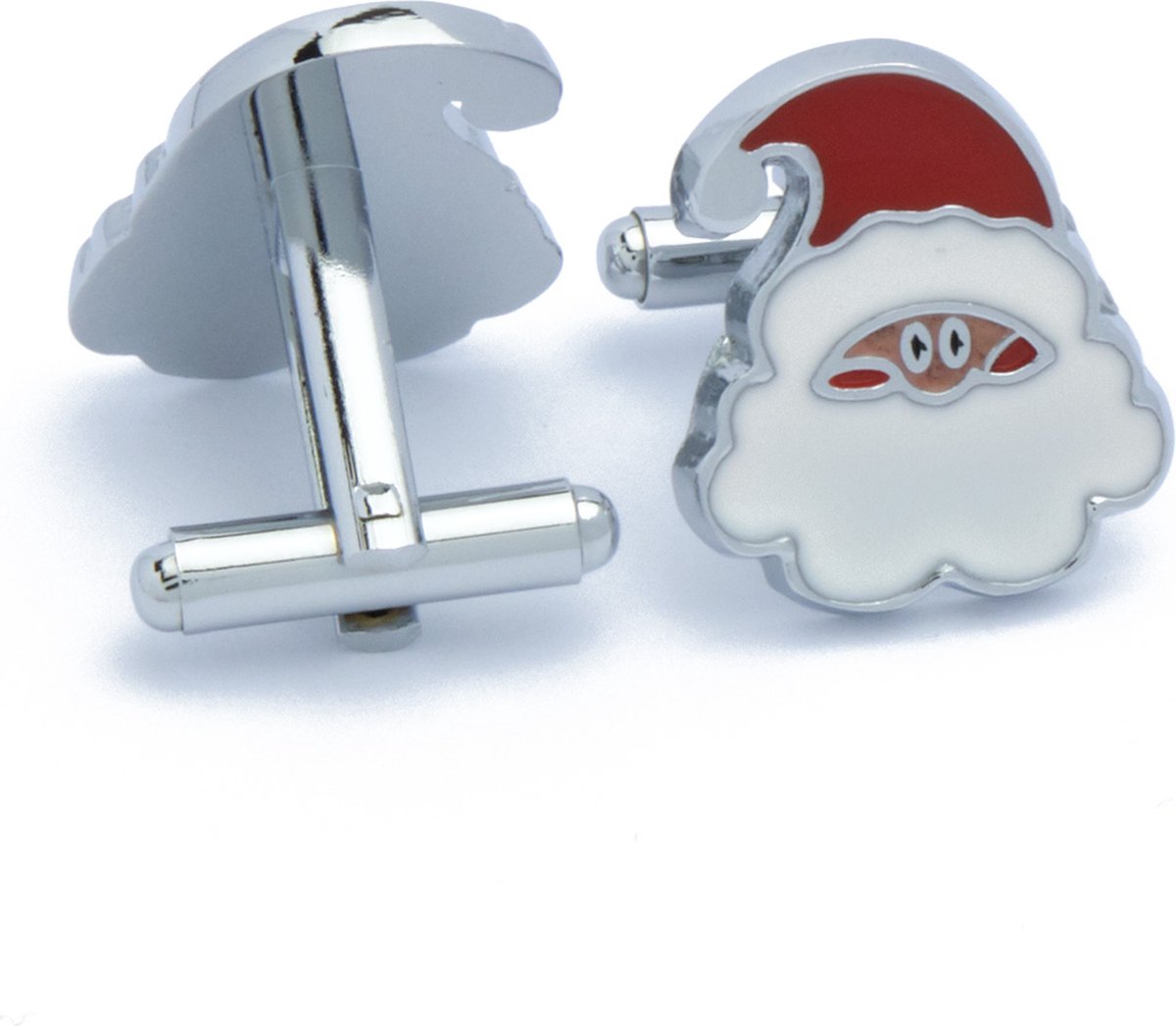 Boutons De Manchette Père Noël - Rouge Et Blanc, Métal - Cadeau De Noël Pour Homme, Accessoire De Fête - 10