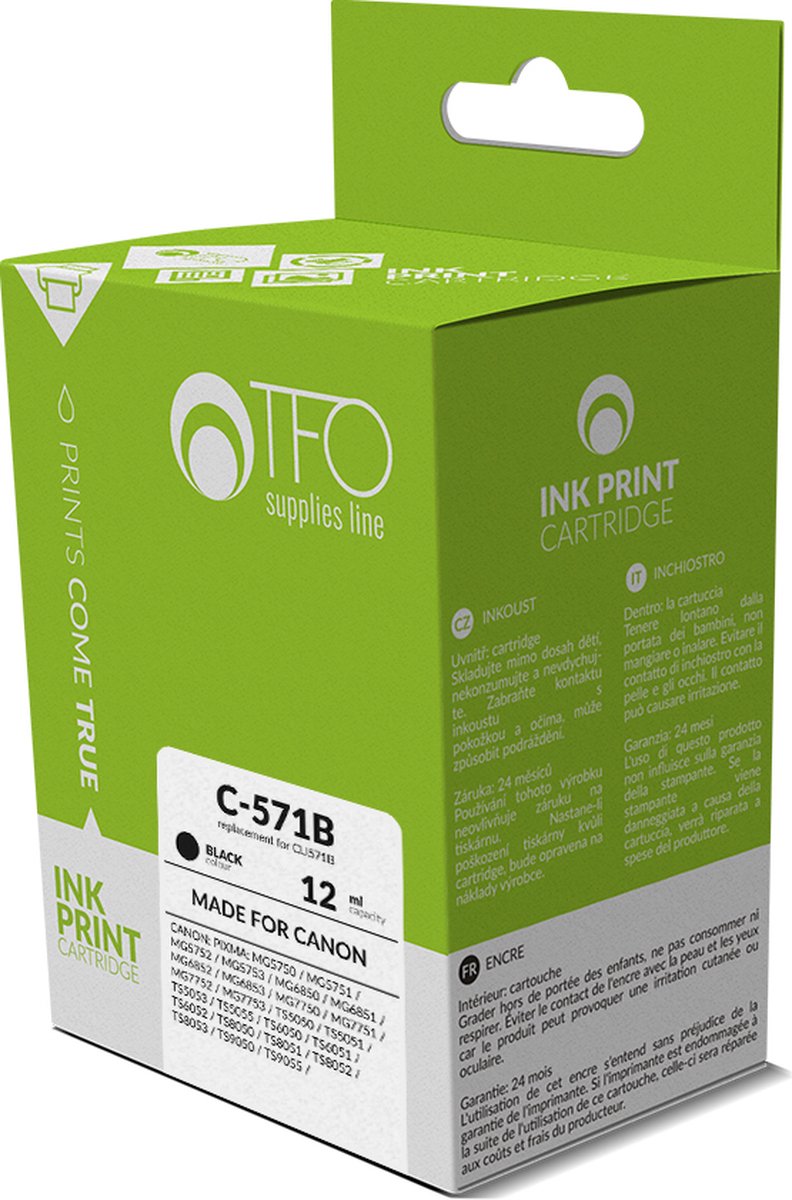 Canon Inkt/Toner cartridge C-571B - Vervangt CLI571B - Zwart - Geschikt voor Canon PIXMA MG5750, Canon PIXMA MG5751, Canon PIXMA MG5752, Canon PIXMA MG5753, Canon PIXMA MG6850, Canon PIXMA MG6851, Canon PIXMA MG6852, Canon PIXMA MG6853