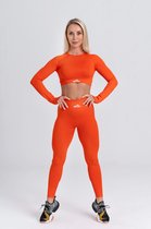 Mives® Sportlegging en Top - Yoga - Fitness set - Scrunch Butt - Dames Legging - Sportkleding - Fashion legging - Broeken - Gym Sports - Legging Fitness Wear - High Waist - ORANJE-