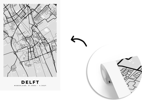 Plan de la ville - Delft - Grijs - Wit
