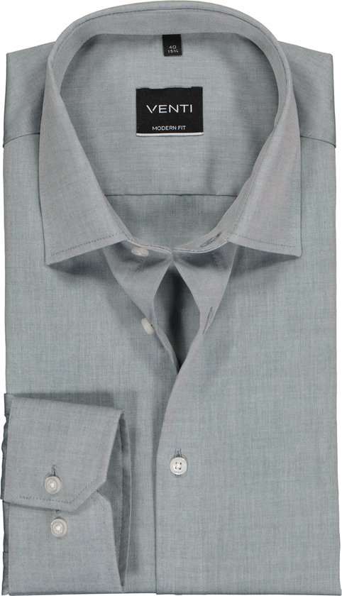 VENTI modern fit overhemd - grijs - Strijkvrij - Boordmaat: