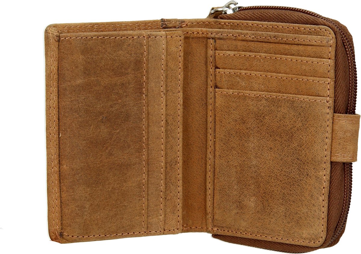 myledershop Echt buffel-vollederen landschapsportemonnee/portemonnee/ portemonnee met tractormotief en RFID- en NFC-bescherming, cognac, Eén maat, Klassiek