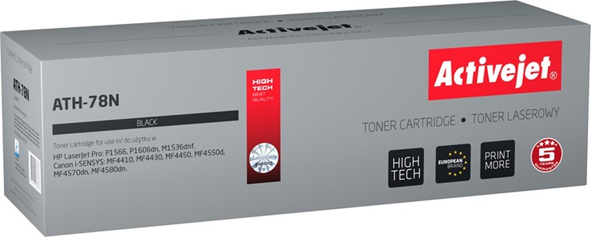 ActiveJet AT-78N toner voor HP-printer; HP 78A CE278A, Canon CGR-728 vervanging; Opperste; 2500 pagina's; zwart.