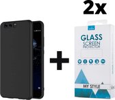 Siliconen Backcover Hoesje Huawei P10 Zwart - 2x Gratis Screen Protector - Telefoonhoesje - Smartphonehoesje