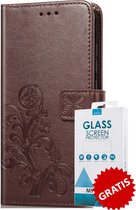 Bookcase Vlinders Hoesje Met Pasjeshouder Huawei P40 Lite Bruin - Gratis Screen Protector - Telefoonhoesje - Smartphonehoesje