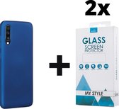 Siliconen Backcover Hoesje Samsung Galaxy A70 Blauw - 2x Gratis Screen Protector - Telefoonhoesje - Smartphonehoesje