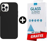 Siliconen Backcover Hoesje iPhone 12 Pro Max Zwart - Gratis Screen Protector - Telefoonhoesje - Smartphonehoesje