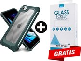 Backcover Shockproof Carbon Hoesje iPhone 7 Legergroen - Gratis Screen Protector - Telefoonhoesje - Smartphonehoesje