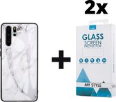 Backcover Marmerlook Hoesje Huawei P30 Pro Wit - 2x Gratis Screen Protector - Telefoonhoesje - Smartphonehoesje