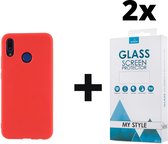 Siliconen Backcover Hoesje Huawei P20 Lite Rood - 2x Gratis Screen Protector - Telefoonhoesje - Smartphonehoesje