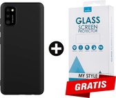 Siliconen Backcover Hoesje Samsung Galaxy A41 Zwart - Gratis Screen Protector - Telefoonhoesje - Smartphonehoesje
