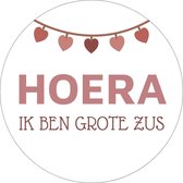 20 x Traktatiestickers Hoera Ik Ben Grote Zus - Stickervel | Roze Wit | 40 mm | Geboorte Sticker | Sluitzegel | Sticker Geboortekaart Meisje | Baby nieuws | Trakteren Basisschool K