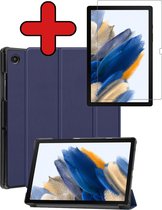 Samsung Galaxy Tab A8 Hoes Book Case Hoesje Met Screenprotector - Samsung Galaxy Tab A8 Hoes Cover - 10,5 inch - Donker Blauw