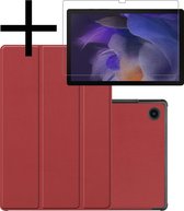 Samsung Galaxy Tab A8 Hoesje Met Screenprotector Zwart Book Case Cover Met Screen Protector - Donker Rood