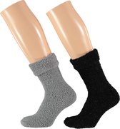 Apollo - Bedsokken dames - Grijs-Zwart - One Size - Slaapsokken - Warme sokken dames - Winter sokken - Fluffy sokken